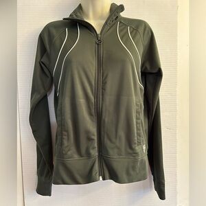 Nike sports wear track zipper jacket in olive green & white trim. Sz Small. G14